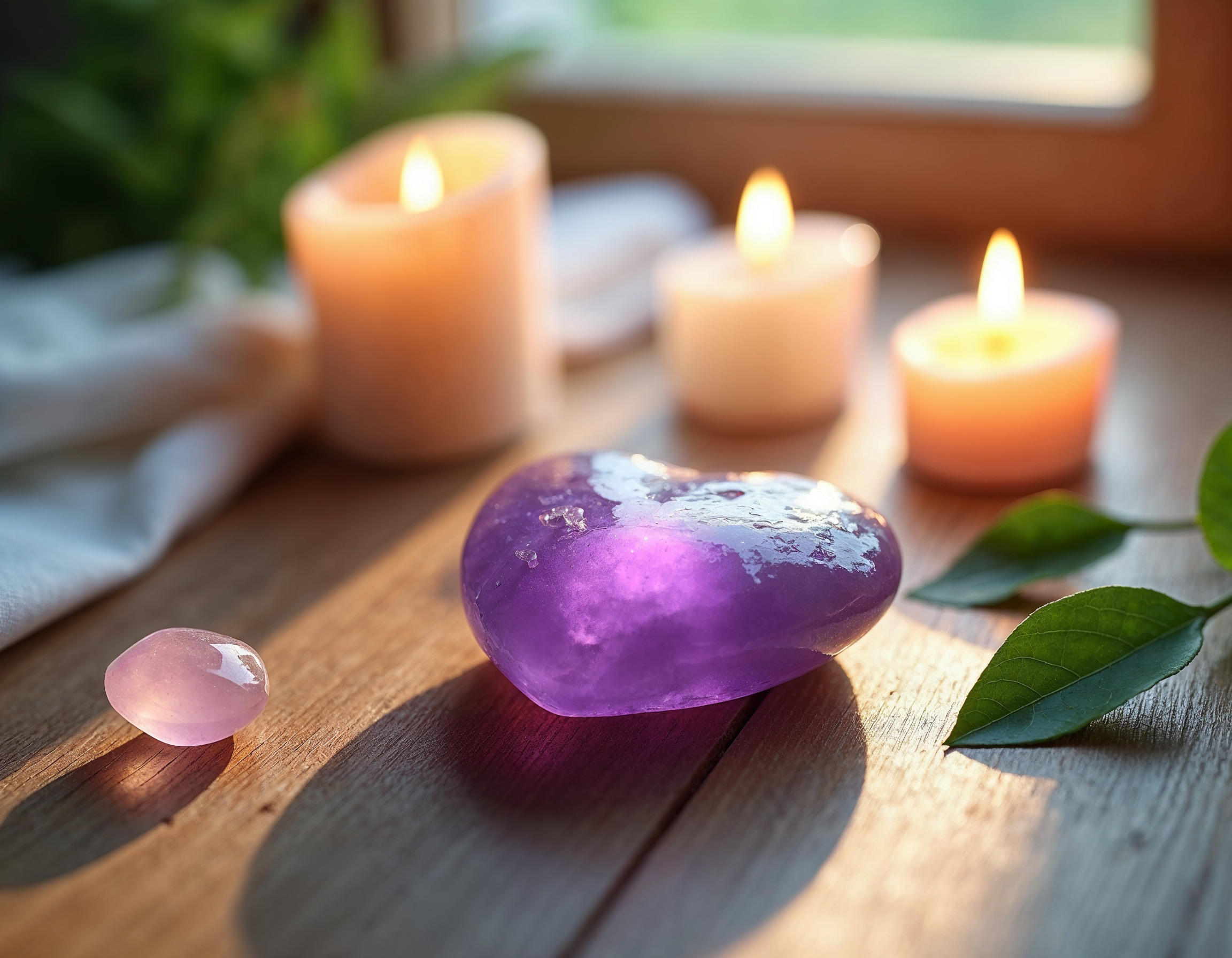 Les pierres de guérison : Équilibrer corps et esprit grâce aux cristaux pikaso edit Image of a serene crystal healing setup featuring