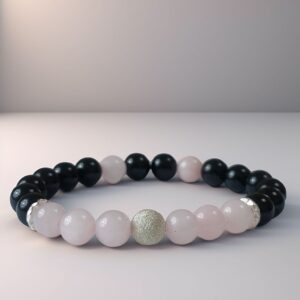 Noctua Rosaria - Bracelet Quartz Rose & Tourmaline noire