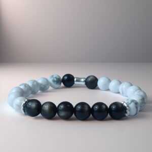 Diurna Obsidiana - Bracelet Obsidienne argentée & Howlite